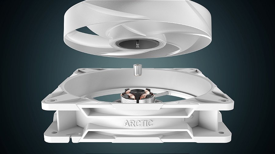 Cooler FAN ARCTIC P14 Pro Reverse A-RGB 140mm Branco, ACFAN00324A — Projeto otimizado de eixo e rolamento (FDB)