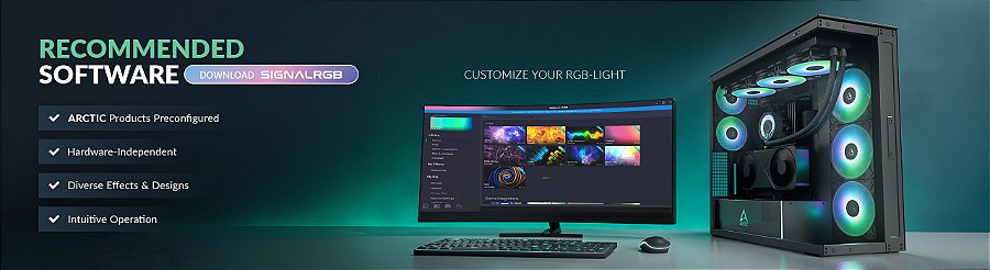 Kit 3x Cooler FAN ARCTIC P12 Pro Reverse A-RGB 120mm Preto, ACFAN00333A — Software recomendado pela ARCTIC: o SignalRGB sincroniza a iluminação de todas as peças do gabinete numa interface só