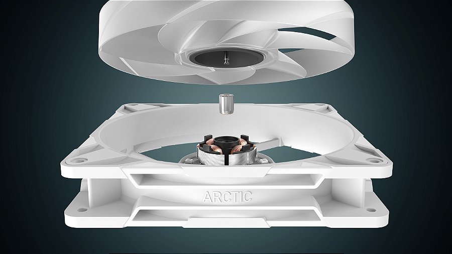 Cooler FAN ARCTIC P14 Pro A-RGB PST PWM 140mm Branco, ACFAN00318A — Projeto otimizado de eixo e rolamento (FDB)