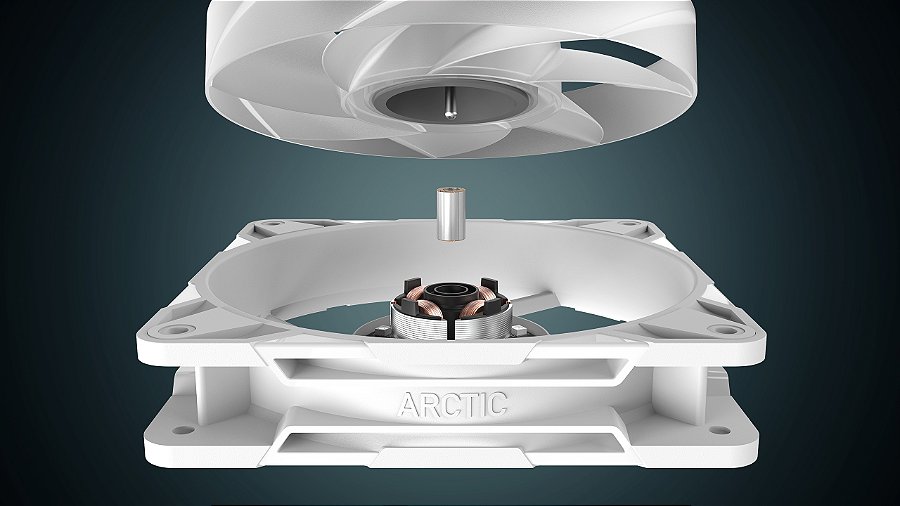 Cooler FAN ARCTIC P12 Pro PWM 120mm ARGB Branco, ACFAN00311A — Projeto otimizado de eixo e rolamento (FDB)
