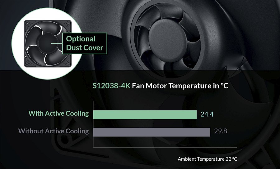 Cooler FAN ARCTIC S12038-4K, 120mm, 4000 RPM, Preto, ACFAN00296A — O motor tem refrigeração própria