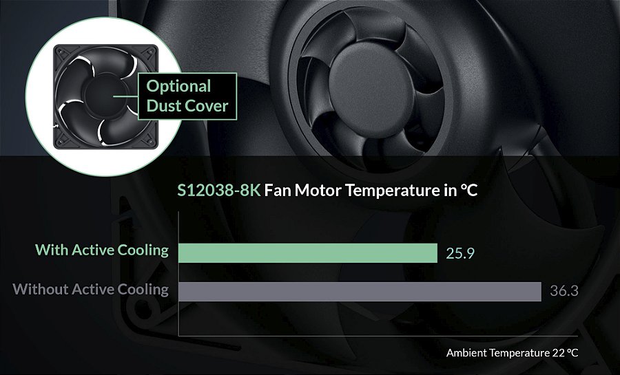 Cooler FAN ARCTIC S12038-8K, 120mm, 8000 RPM, Preto, ACFAN00294A — O motor tem refrigeração própria