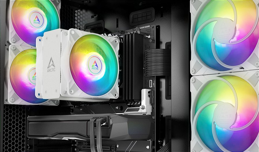 Cooler para Processador ARCTIC Freezer 36 A-RGB (White), 120mm, Intel/AMD, ACFRE00125A — Acabamento em alumínio na parte de cima