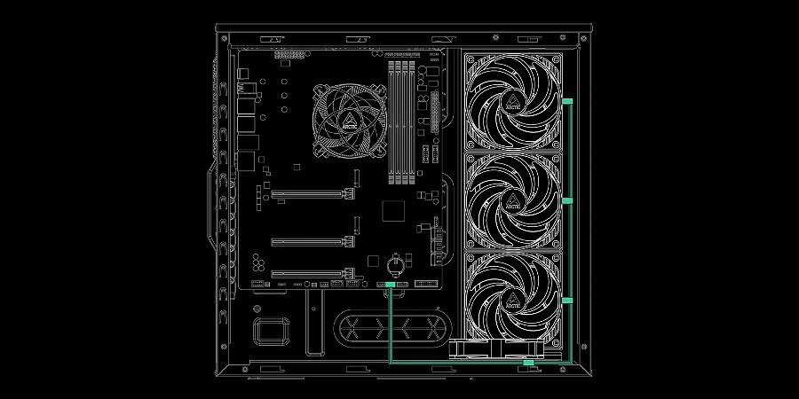 Cabo Slitter para Cooler FAN com 4 Conectores 4-Pin PWM - ARCTIC, ACCBL00007A — 70 cm até a primeira ventoinha