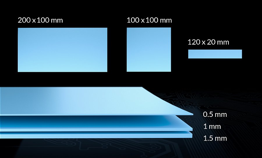 Thermal Pad ARCTIC TP-3 100mm x 100mm x 0.5mm - ACTPD00052A — Nas espessuras 0,5, 1,0 e 1,5 mm