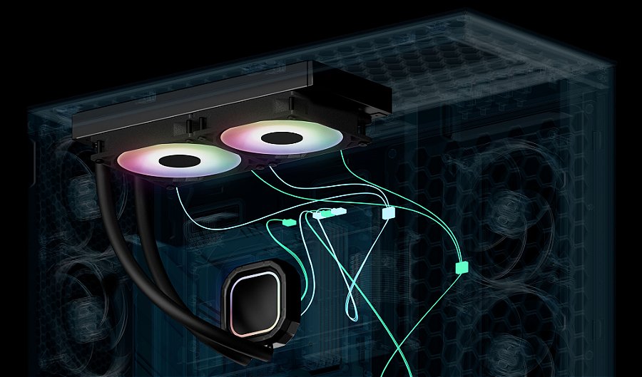 Water Cooler Arctic Liquid Freezer III Pro 240mm, ARGB Preto Intel/AMD - ACFRE00182A — Cabos integrados à malha (2)