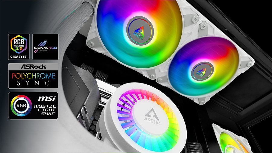 Water Cooler ARCTIC Liquid Freezer III 240mm ARGB Branco Intel/AMD – ACFRE00150A — LEDs endereçáveis, compatíveis com o que você já tem