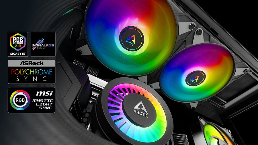Water Cooler ARCTIC Liquid Freezer III 280mm ARGB Preto Intel/AMD – ACFRE00143A — LEDs endereçáveis, compatíveis com o que você já tem