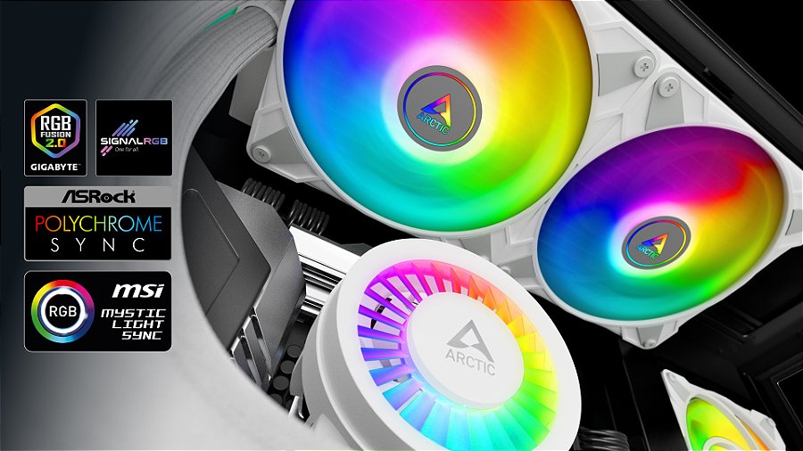 Water Cooler ARCTIC Liquid Freezer III 280mm ARGB Branco Intel/AMD – ACFRE00151A — LEDs endereçáveis, compatíveis com o que você já tem