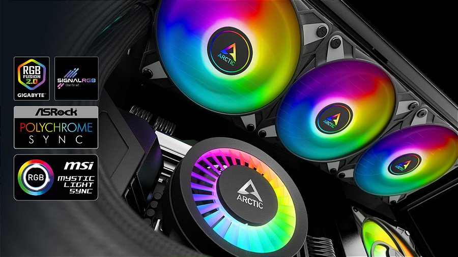 Water Cooler ARCTIC Liquid Freezer III 360mm ARGB Preto Intel/AMD – ACFRE00144A — LEDs endereçáveis, compatíveis com o que você já tem