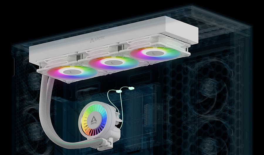 Water Cooler Arctic Liquid Freezer III Pro 360mm, ARGB Branco Intel/AMD - ACFRE00188A — Cabos integrados à malha