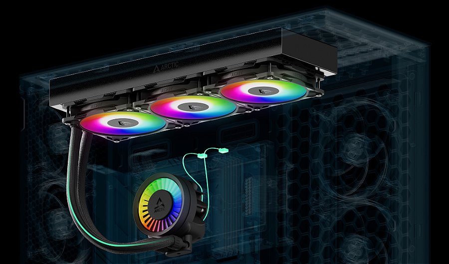 Water Cooler Arctic Liquid Freezer III Pro 360mm, ARGB Preto Intel/AMD - ACFRE00184A — Cabos integrados à malha