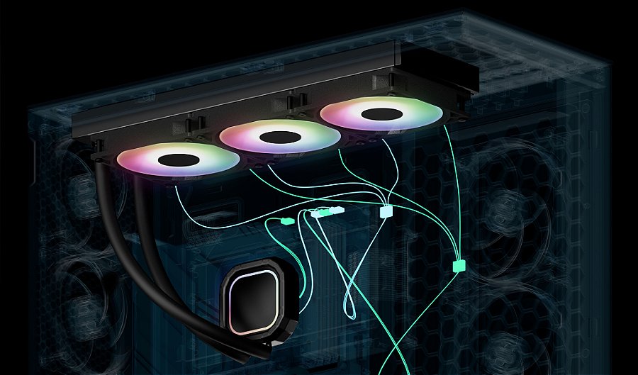 Water Cooler Arctic Liquid Freezer III Pro 360mm, ARGB Preto Intel/AMD - ACFRE00184A — Cabos integrados à malha (2)