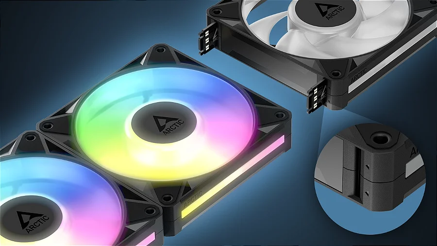 Kit 3x Cooler FAN ARCTIC BioniX P14 A-RGB 140mm Preto, ACFAN00341A — Alinhamento certo pelas setas