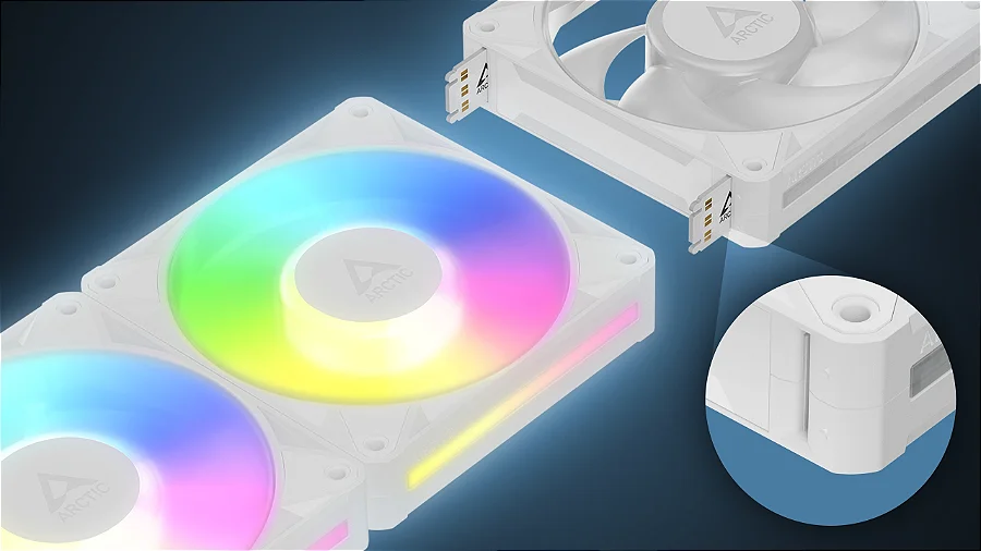 Cooler FAN ARCTIC BioniX P14 A-RGB 140mm Branco, ACFAN00340A — Alinhamento certo pelas setas