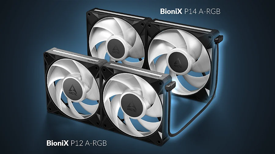 Kit 3x Cooler FAN ARCTIC BioniX P14 A-RGB 140mm Preto, ACFAN00341A — Cabo de ponte entre conjuntos separados (só no Kit 3)