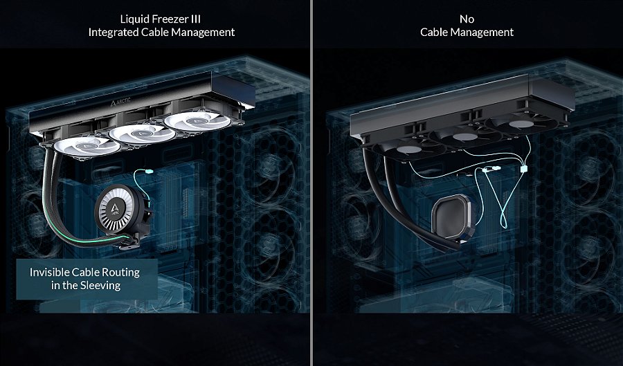 Water Cooler ARCTIC Liquid Freezer III 240mm ARGB Preto Intel/AMD – ACFRE00142A — Cabos integrados à malha