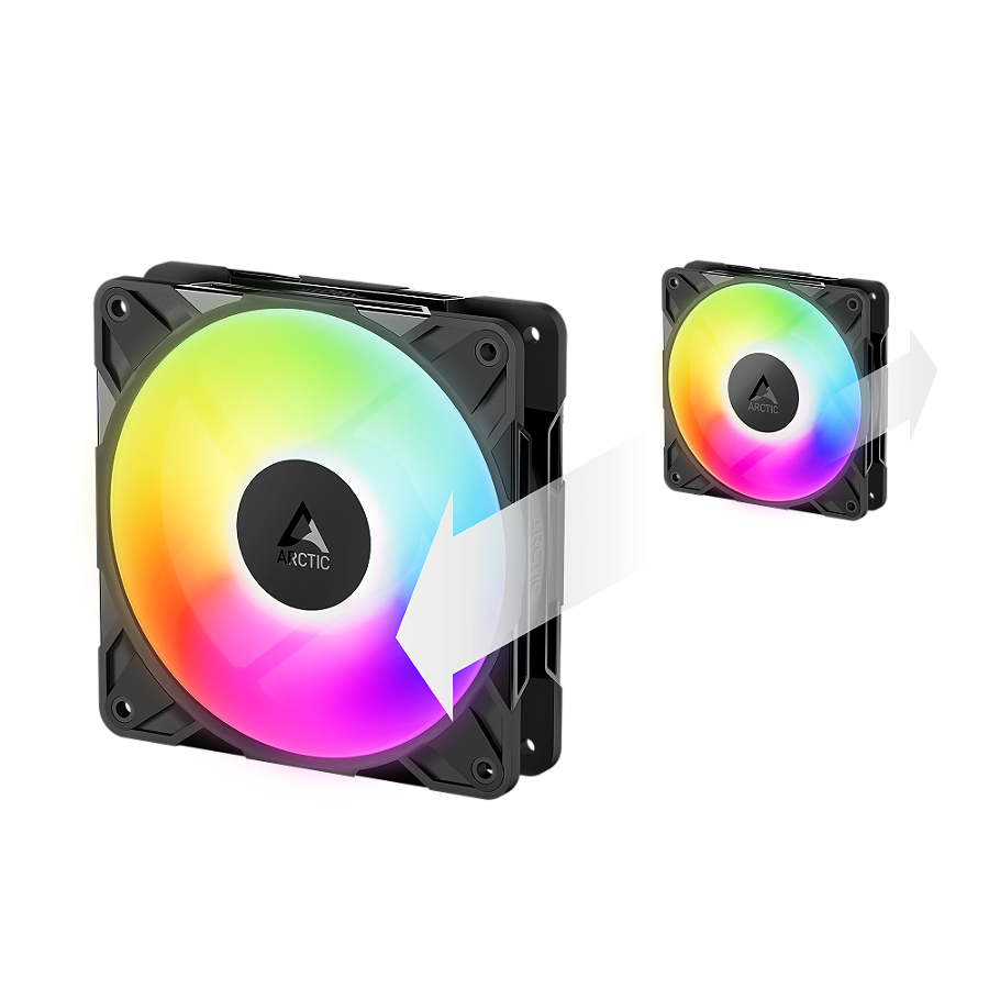 Kit 3x Cooler FAN ARCTIC P12 Pro Reverse A-RGB 120mm Preto, ACFAN00333A — Aerodinâmica otimizada