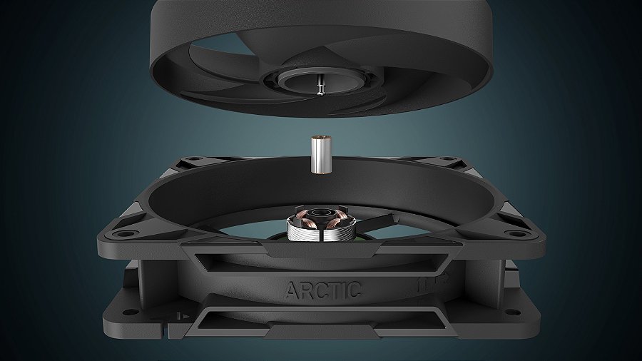 Cooler FAN ARCTIC P12 Pro Reverse 120mm Preto, ACFAN00331A — Projeto otimizado de eixo e rolamento (FDB)