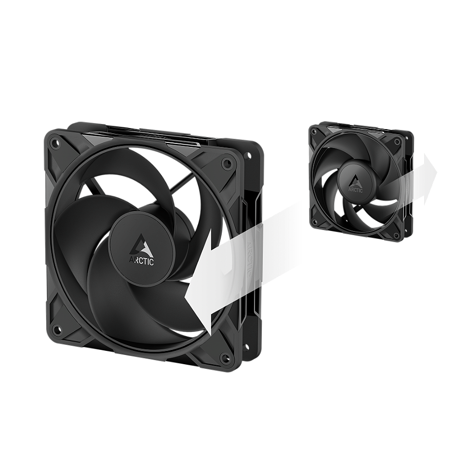 Cooler FAN ARCTIC P12 Pro Reverse 120mm Preto, ACFAN00331A — Aerodinâmica otimizada