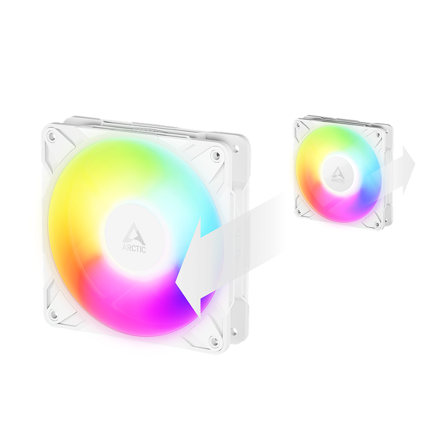 Cooler FAN ARCTIC P12 Pro Reverse A-RGB 120mm Branco, ACFAN00325A — Aerodinâmica otimizada