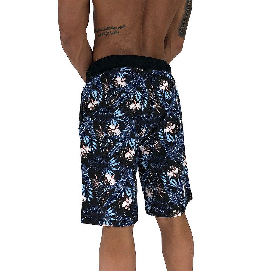 Bermuda Masculina Moletom MXD Conceito Azul Folhas e Flores