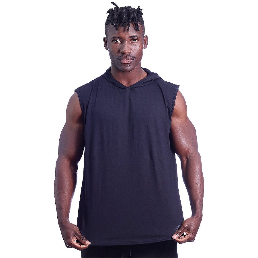 Regata Machão com Capuz Longline MXD Conceito 100% Algodão Preto Básico