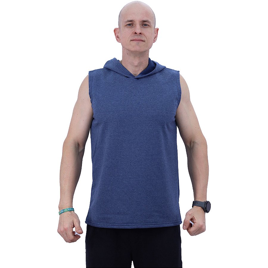 Regata Machão Moletom Careca Com Capuz MXD Conceito Mescla Marinho