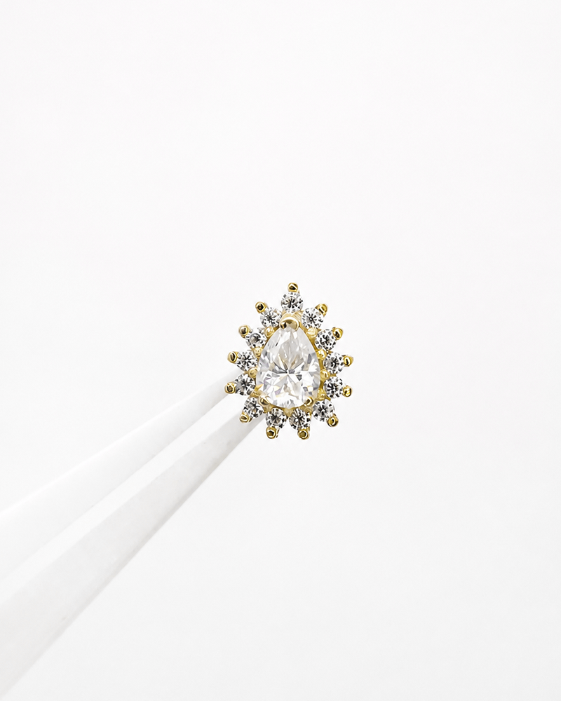 Piercing Labret Maxi Glow Gota Moissanite Ouro 18k Coleção Signature