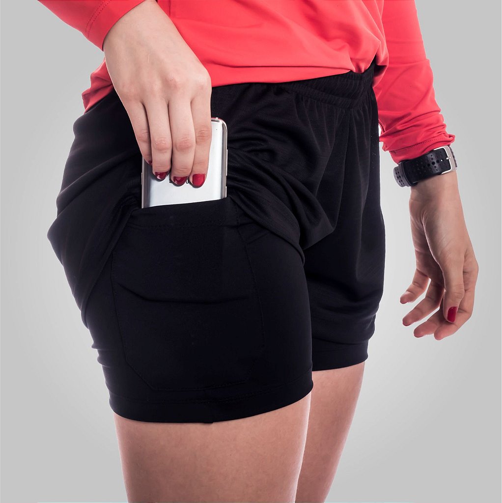 short de corrida feminino 2 em 1