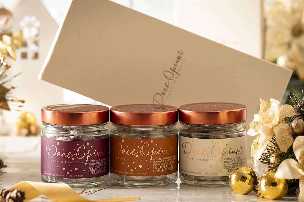 Caixa de Nuts presenteável com 3 sabores. - Doce Opium - Premium Nuts
