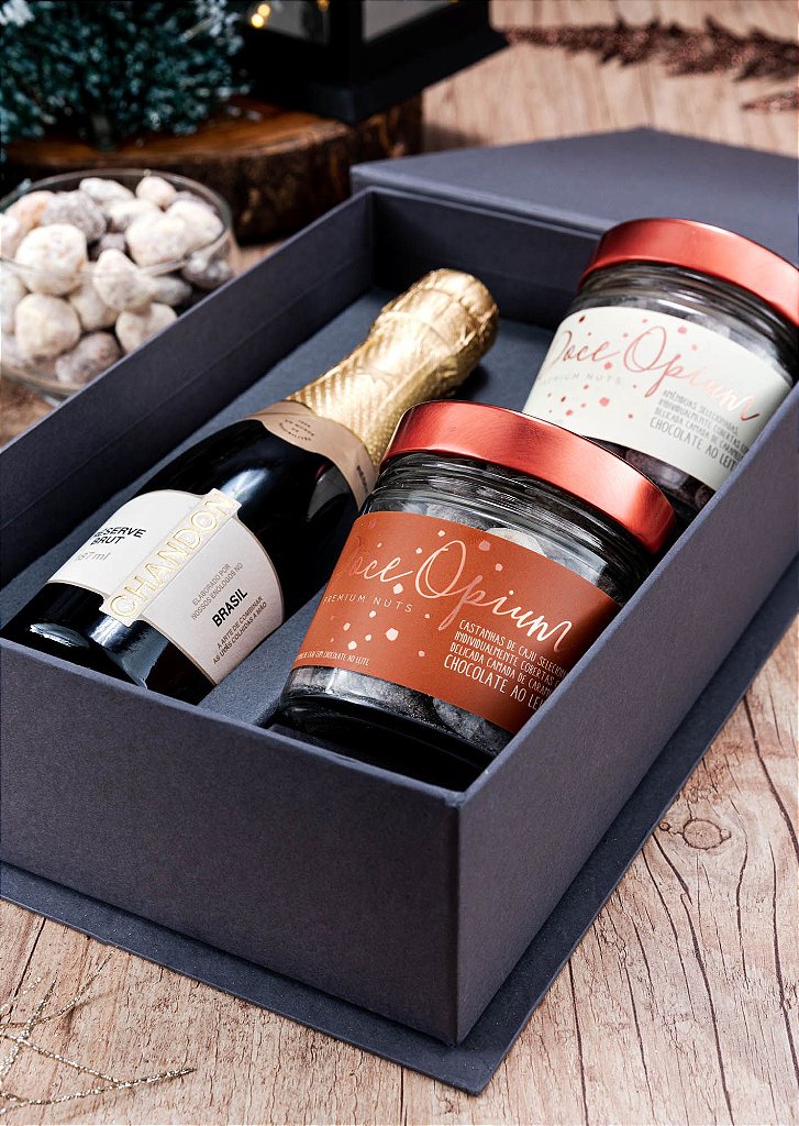 Caixa para brinde acompanhadas de Chandon - Doce Opium - Premium Nuts