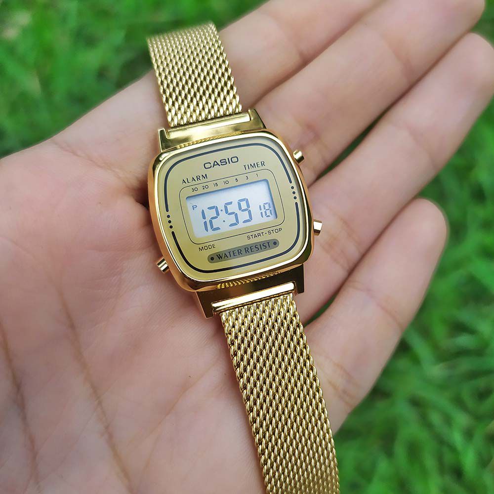 relógio casio vintage mini malha dourado