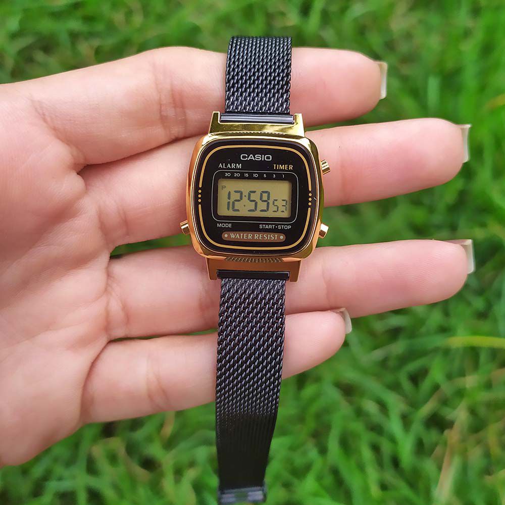 relógio casio vintage mini malha dourado