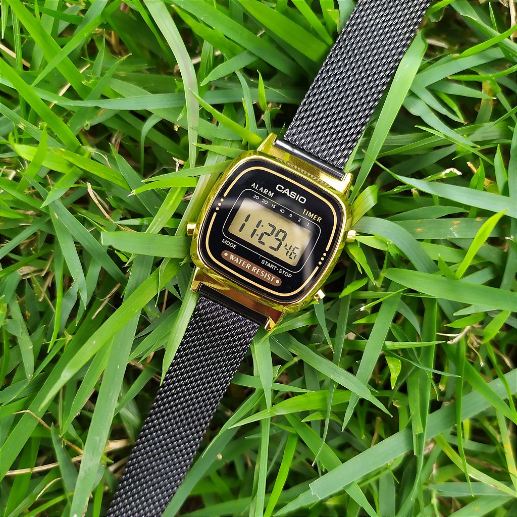 relógio casio vintage mini malha dourado