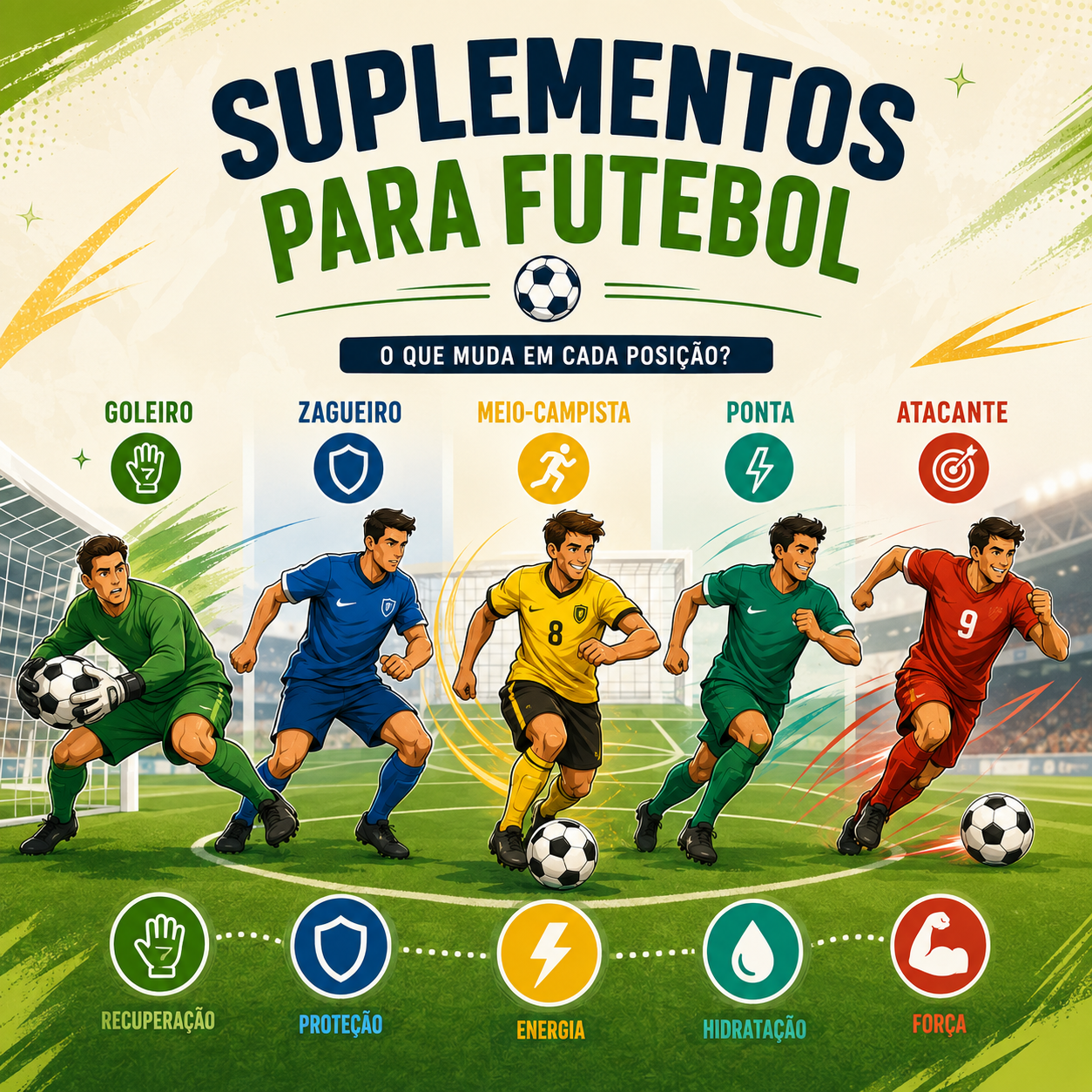 Suplementos para jogadores de futebol conforme cada posição