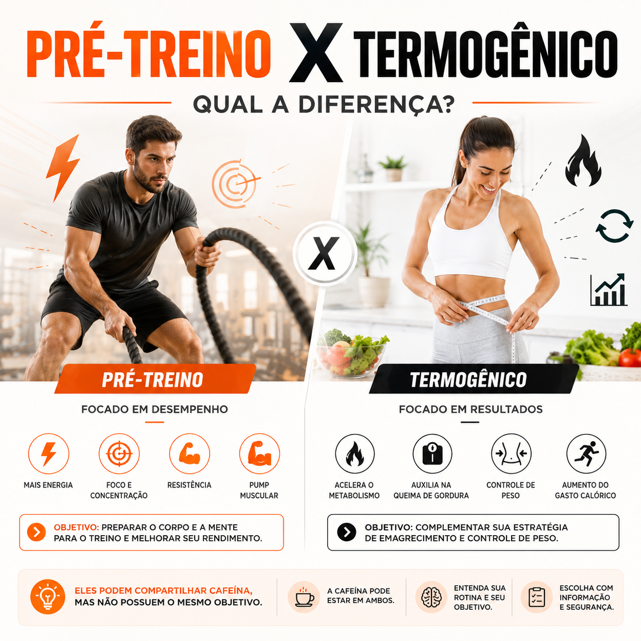 Comparação entre os objetivos do pré-treino e do termogênico