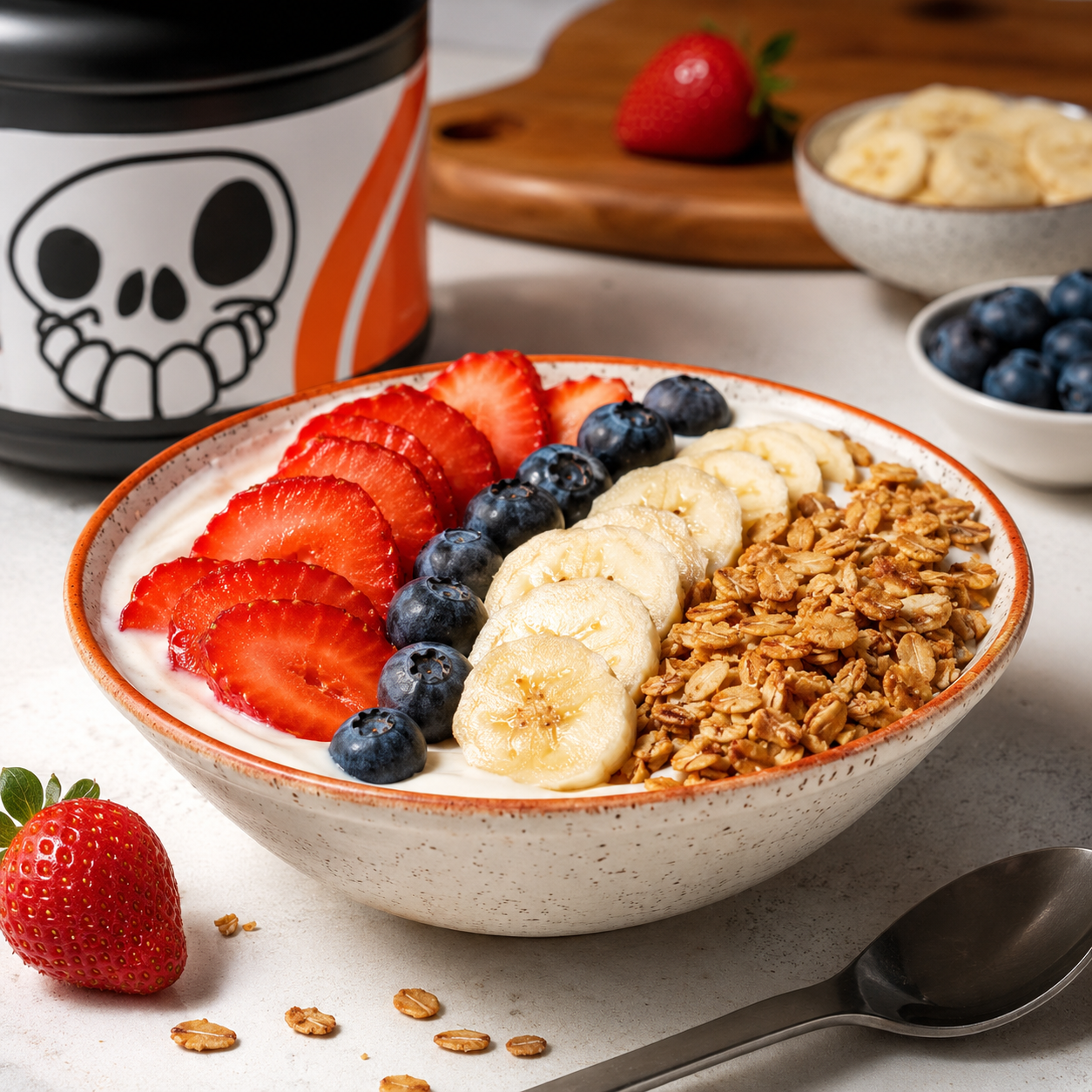 Iogurte proteico com whey e frutas