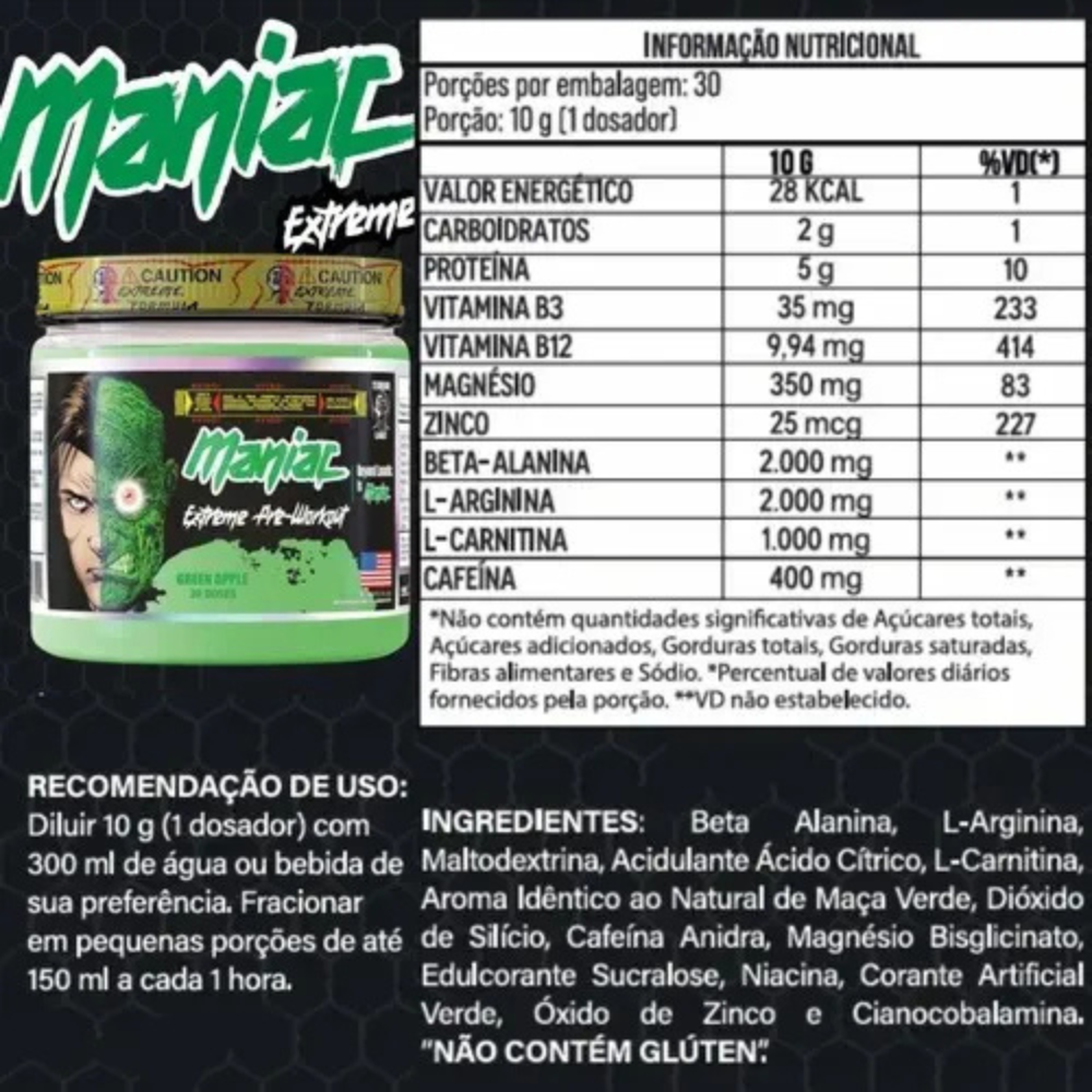 Pre-Treino Maniac Extreme 300g Terror Labz - Preço Baixo - Caveira