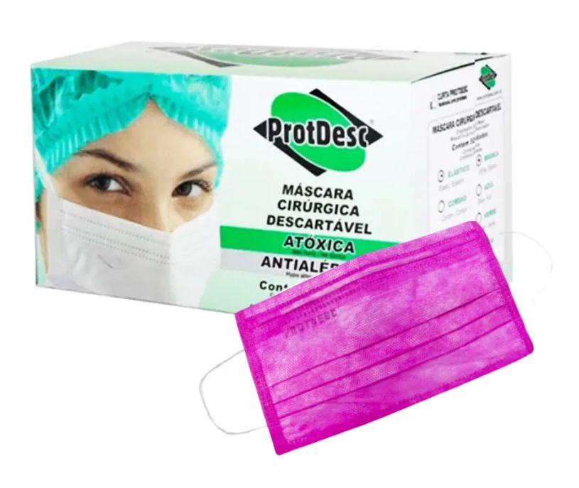 Máscara Pink Tripla Camada C/ Elástico ProtDesc 50un. - RDK Luvas