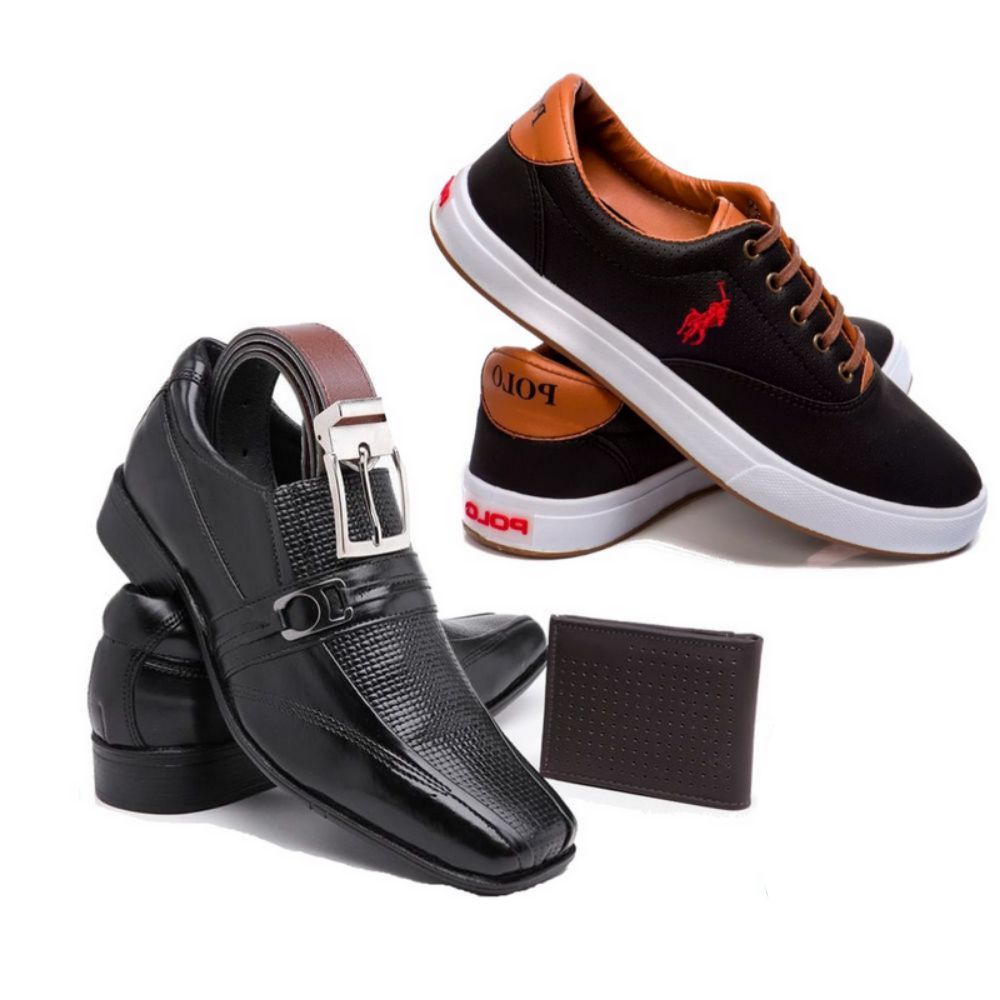 Kit Sapato Social Masculino + Sapatênis Polo Carteira e Cinto - Calcados GB