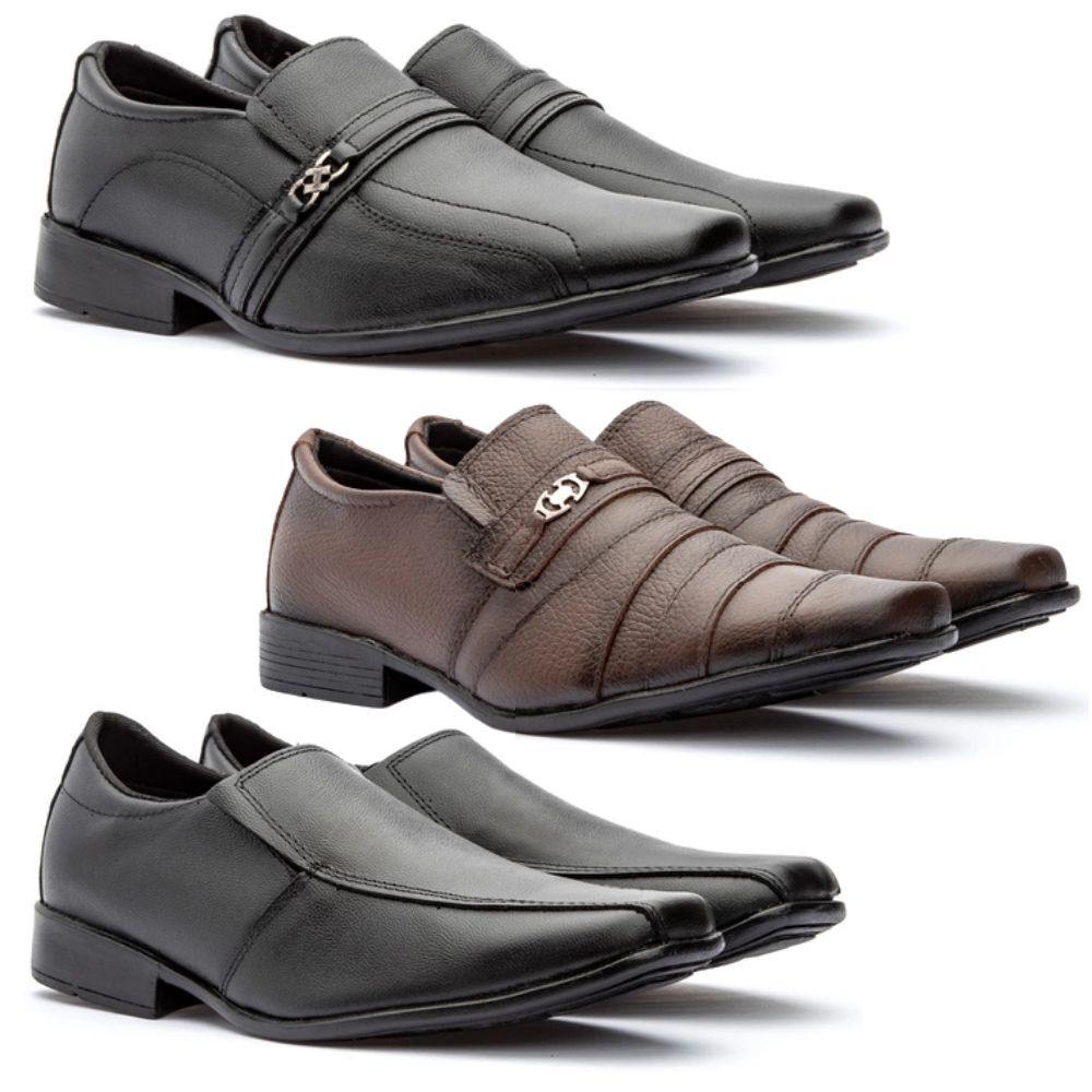 Kit 3 pares de sapato social de couro legitimo - Calcados GB