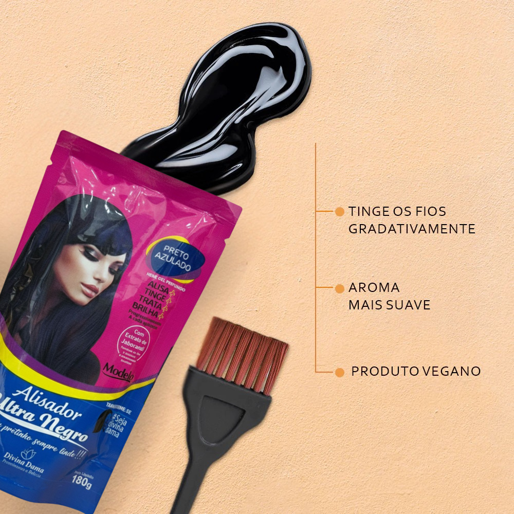 Henê Ultra Negro Alisador Divina Dama 180g Preto Azulado