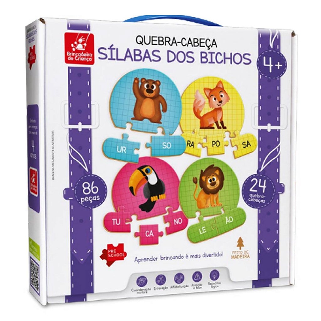 Jogos Quebra Cabeça Animais Educativos 10pç C/ Borda Madeira