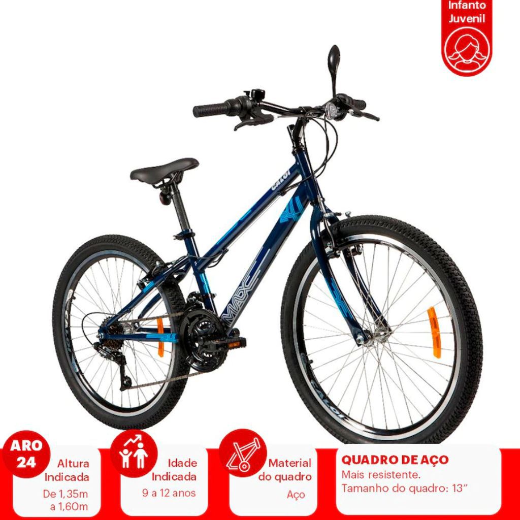 Bicicleta Max Azul Aro 24 com Freios V-Brake Caloi Alves Baby