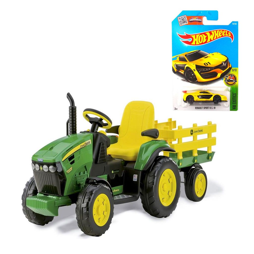 Trator El trico John Deere Ground e Carrinho Hot Wheels Alves Baby