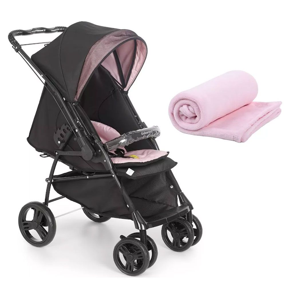 Carrinho De Bebê Maranello II Preto Rosa Com Cobertor - Alves Baby