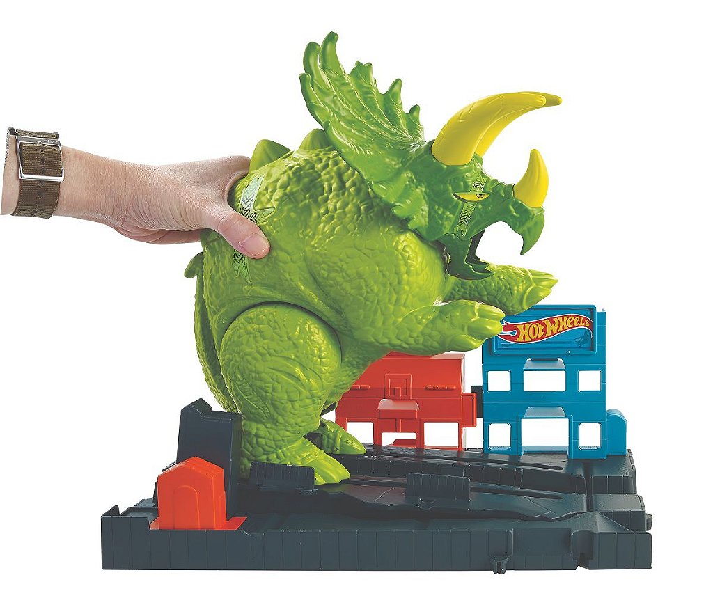 Pista Hot Wheels City Track Ataque De Triceratops Dinossauro no