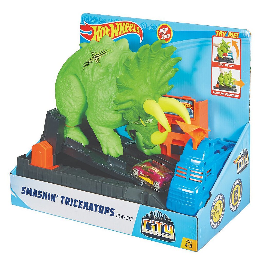 Pista Hot Wheels City Track Ataque De Triceratops Dinossauro no