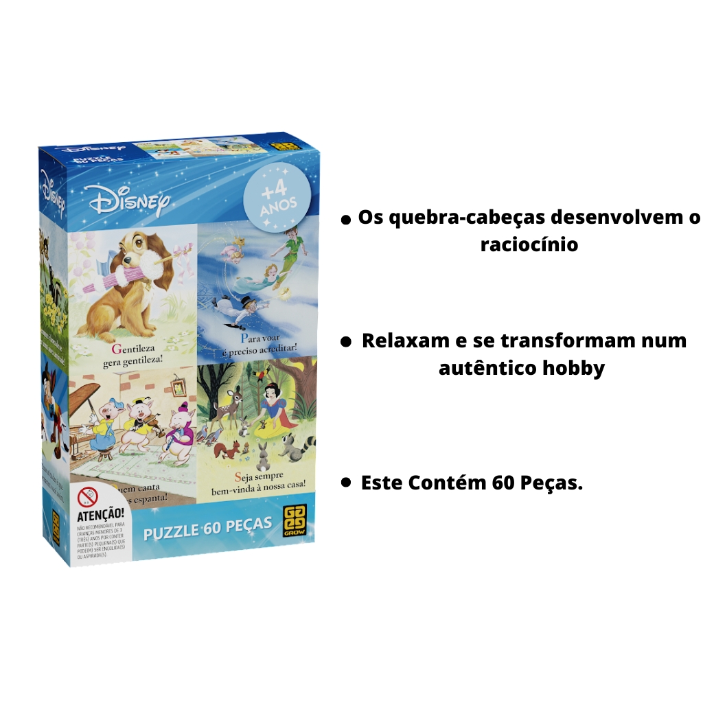 Jogo Quebra Cabeca Puzzle 60 Pecas Disney +4 Anos Grow - Ri Happy